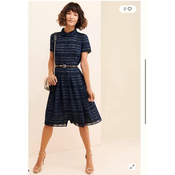 Gal Meets Glam Dresses & Skirts - Gal Meets Glam Mackenzie Dress 14 Windowpane Jacquard Navy Plaid Shirt Dress